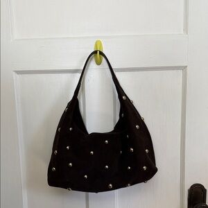 Madewell Brown Gold Suede Studded Shoulder Bag